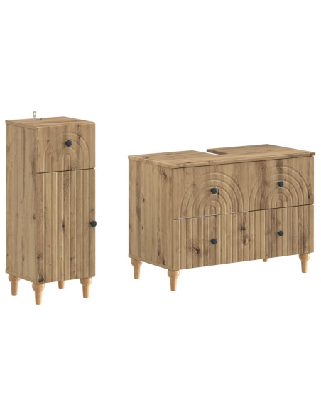 Set di Armadi da Bagno da 2 Pezzi ALKMAAR Rovere Artigianale