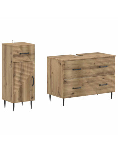 Set di Armadi da Bagno da 2 Pezzi HAARLEM Rovere Artigianale