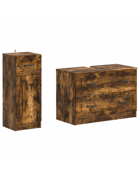 Set di Armadi da Bagno da 2 Pezzi UTRECHT Rovere Fumo
