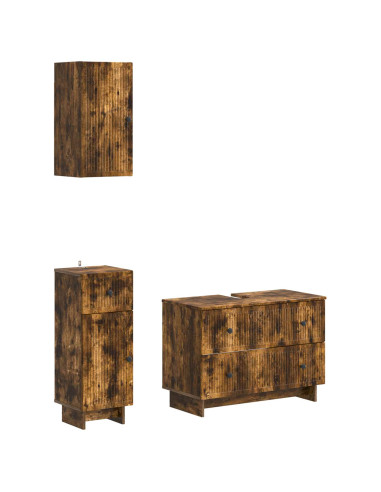 Set di armadietti da bagno in 3 pezzi EDE Rovere Fumo