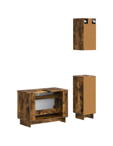 Set di armadietti da bagno in 3 pezzi EDE Rovere Fumo