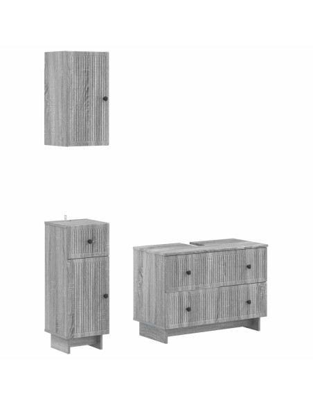 Set di armadietti da bagno in 3 pezzi EDE Sonoma grigio