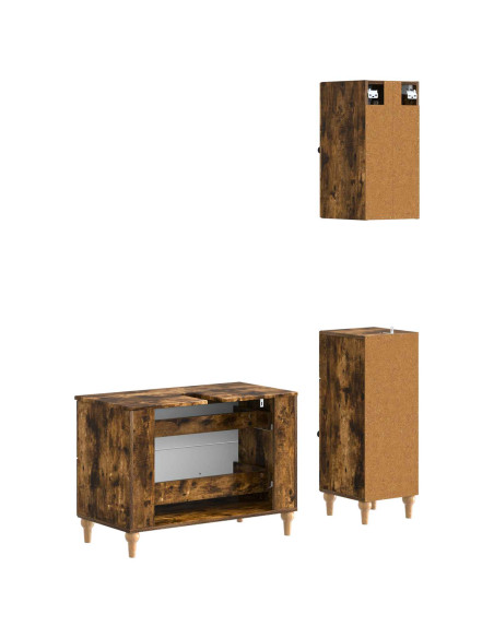 Set di armadietti da bagno in 3 pezzi ALKMAAR Rovere Fumo