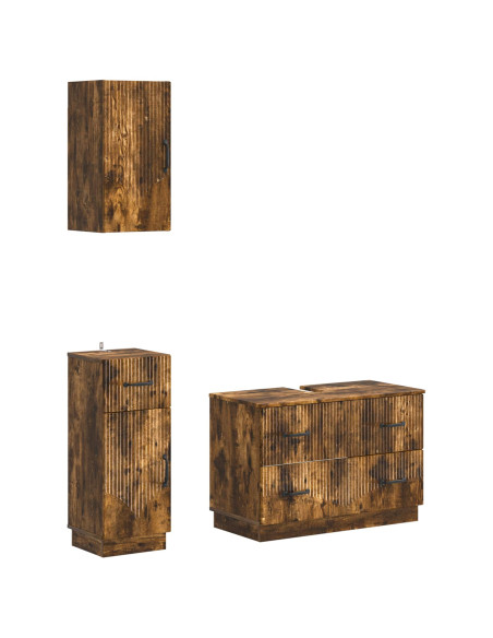Set di armadietti da bagno in 3 pezzi HOORN Rovere Fumo