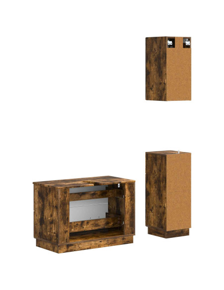 Set di armadietti da bagno in 3 pezzi HOORN Rovere Fumo