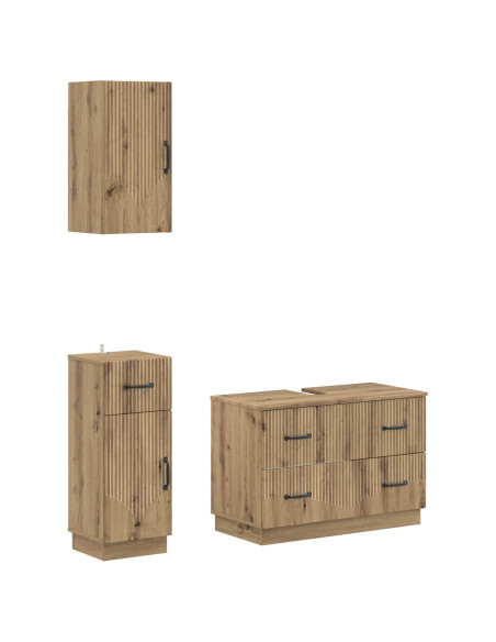 Set di armadietti da bagno in 3 pezzi HOORN Rovere Artigianale