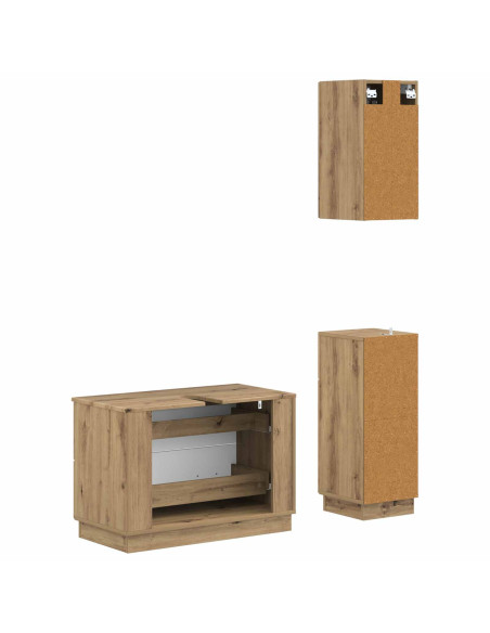 Set di armadietti da bagno in 3 pezzi HOORN Rovere Artigianale