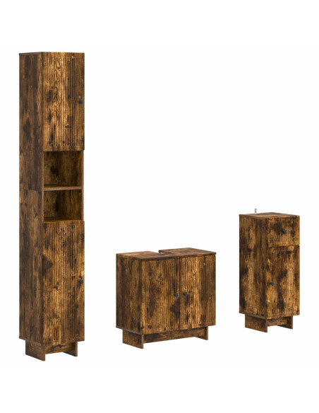 Set di armadietti da bagno in 3 pezzi EDE Rovere Fumo
