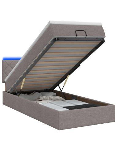 Letto Ottomano con Materasso e LED Tortora 100 x 200 cm Tessuto