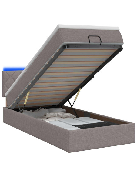 Letto Ottomano con Materasso e LED Tortora 100 x 200 cm Tessuto