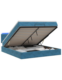 Letto Ottomano con Materasso e LED Blu scuro 180 x 200 cm