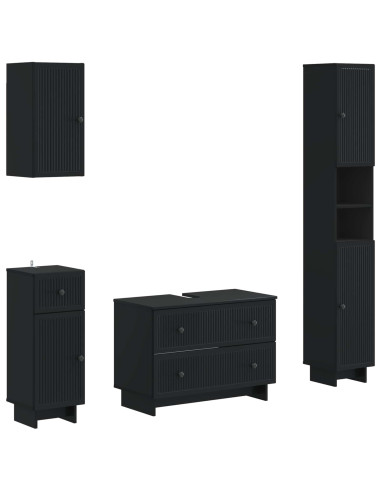 Set di Mobili da Bagno da 4 Pezzi EDE Nero Legno ingegnerizzato