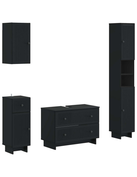 Set di Mobili da Bagno da 4 Pezzi EDE Nero Legno ingegnerizzato