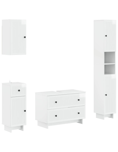 Set di Mobili da Bagno da 4 Pezzi EDE Bianco Lucido