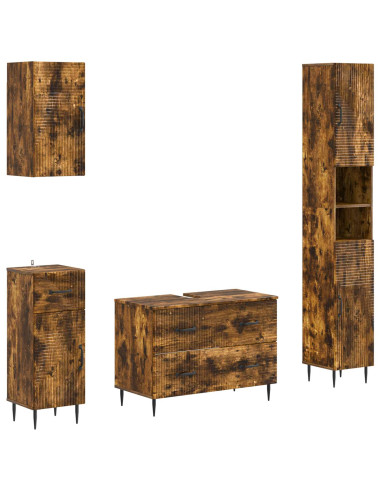 Set di Mobili da Bagno da 4 Pezzi HAARLEM Rovere Fumo