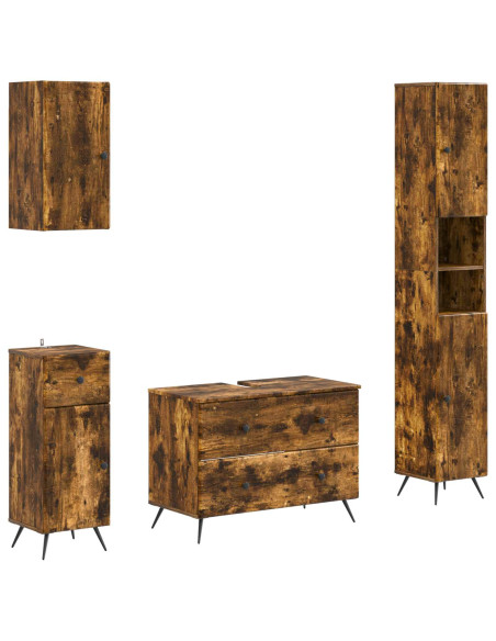 Set di Mobili da Bagno da 4 Pezzi BREDA Rovere Fumo
