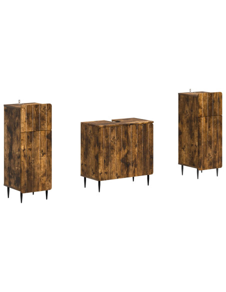 Set di Armadi da Bagno da 2 Pezzi ZWOLLE Rovere Fumo