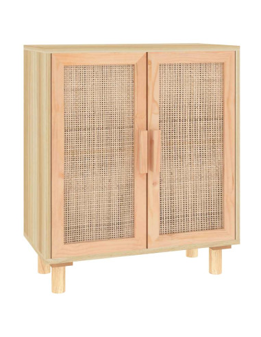 Credenza Marrone 60x30x70cm Legno Massello Pino Rattan Naturale