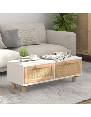 Tavolino Bianco 80x40x30cm Legno Multistrato e Massello di Pino