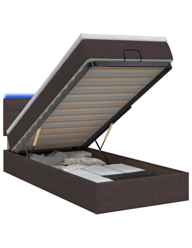Letto Ottomano con Materasso e LED Marrone Scuro 90 x 200 cm