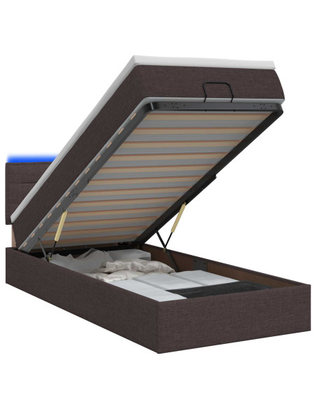 Letto Ottomano con Materasso e LED Marrone Scuro 90 x 200 cm