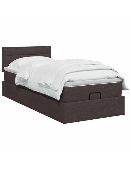 Letto Ottomano con Materasso e LED Marrone Scuro 90 x 200 cm