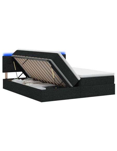 Letto con contenitore LED e materasso Nero 180 x 200 cm Tessuto