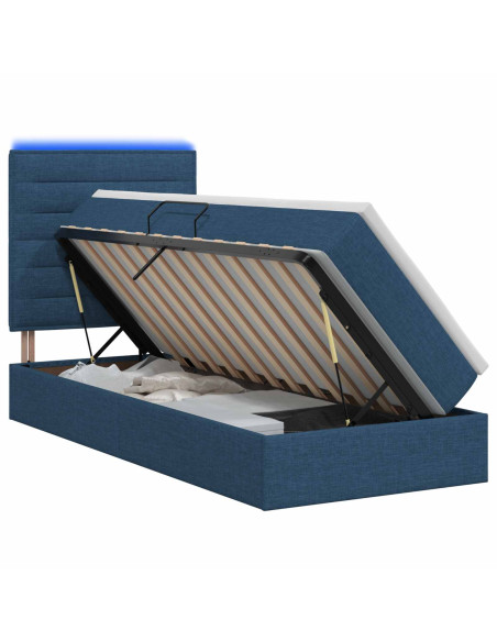Letto con contenitore LED e materasso Blu 90 x 200 cm Tessuto