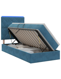 Letto con contenitore LED e materasso Blu Scuro 90 x 190 cm