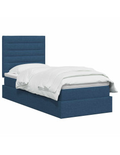 Letto con contenitore LED e materasso Blu 90 x 200 cm Tessuto 2