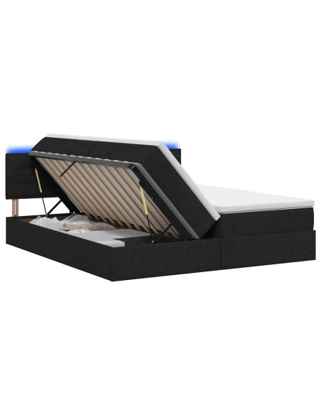 Letto con contenitore LED e materasso Nero 180 x 200 cm Tessuto