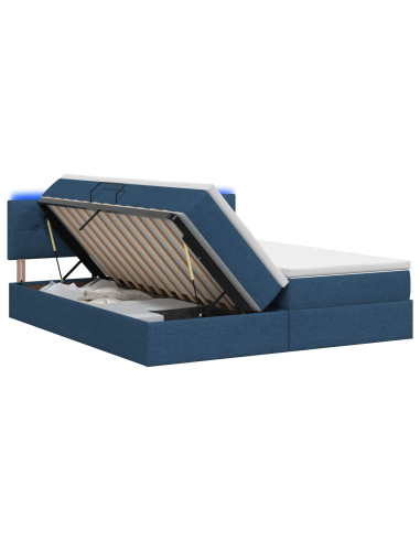 Letto con contenitore LED e materasso Blu 200 x 200 cm Tessuto