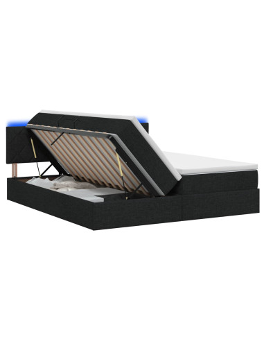 Letto con contenitore LED e materasso Nero 200 x 200 cm Tessuto