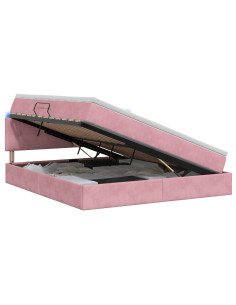 Letto con contenitore LED e materasso Rosa 160 x 200 cm Velluto