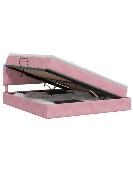 Letto con contenitore LED e materasso Rosa 180 x 200 cm Velluto