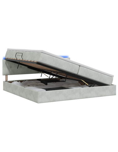 Letto con contenitore LED e materasso Grigio Chiaro