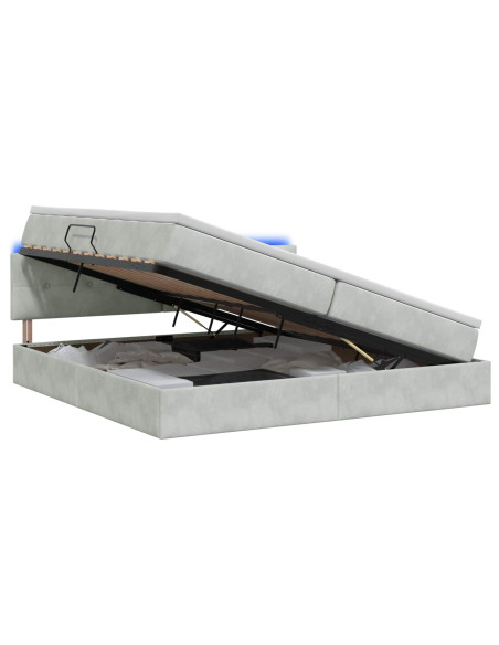 Letto con contenitore LED e materasso Grigio Chiaro