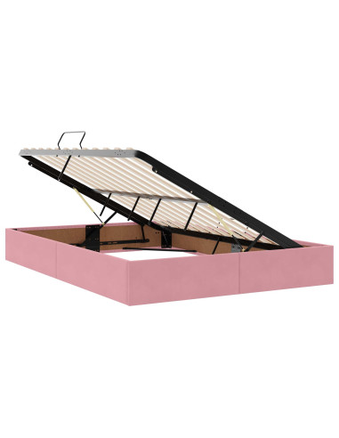 Letto con contenitore LED e materasso Rosa 160 x 200 cm Velluto