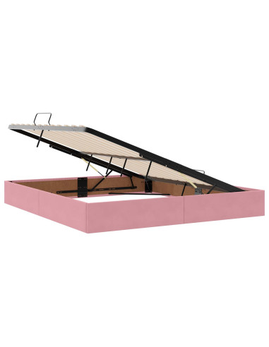 Letto con contenitore LED e materasso Rosa 180 x 200 cm Velluto