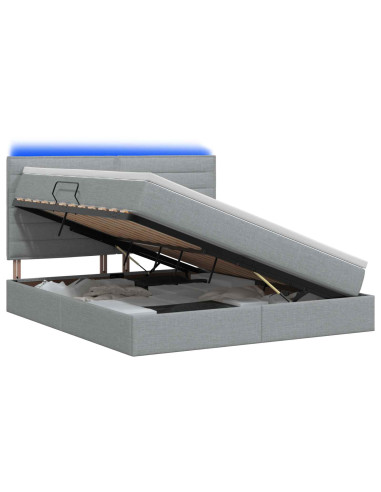Letto con contenitore LED e materasso Grigio Chiaro