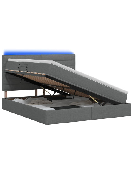 Letto con contenitore LED e materasso Grigio Scuro 140 x 200 cm