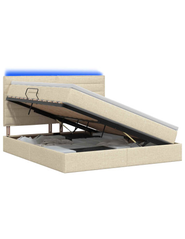 Letto con contenitore LED e materasso Crema 140 x 200 cm