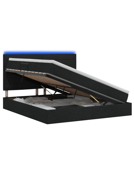 Letto con contenitore LED e materasso Nero 160 x 200 cm Tessuto