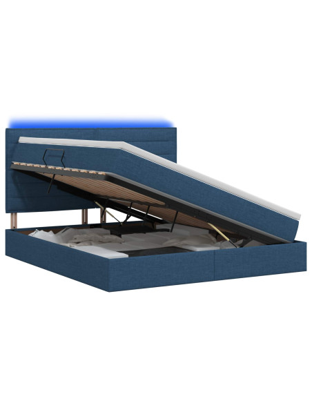 Letto con contenitore LED e materasso Blu 180 x 200 cm Tessuto