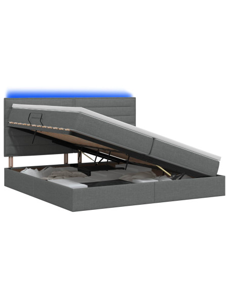 Letto con contenitore LED e materasso Grigio Scuro 200 x 200 cm