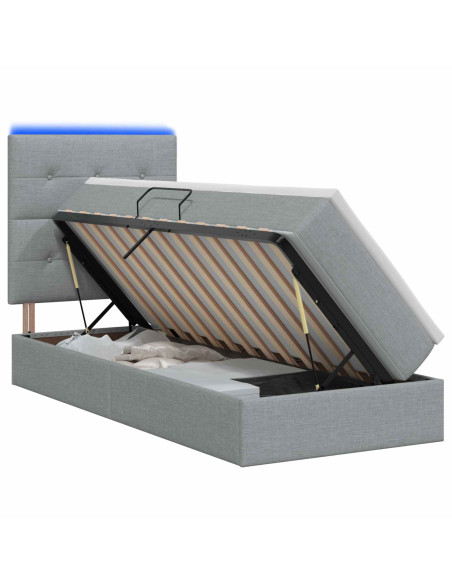 Letto con contenitore LED e materasso Grigio Chiaro 90 x 190 cm