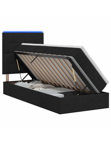 Letto con contenitore LED e materasso Nero 90 x 190 cm Tessuto