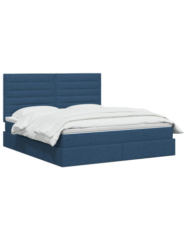 Letto con contenitore LED e materasso Blu 140 x 200 cm Tessuto