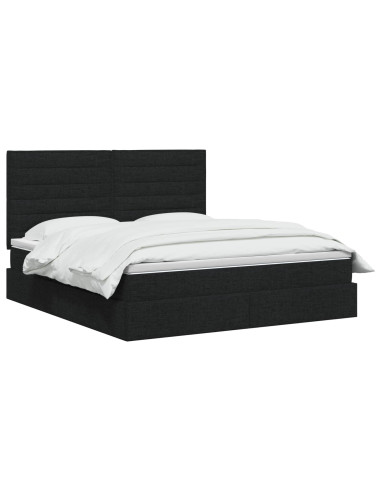 Letto con contenitore LED e materasso Nero 160 x 200 cm Tessuto