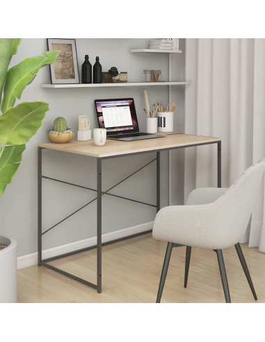Scrivania Computer Nera e Rovere 110x60x70cm Legno Multistrato
